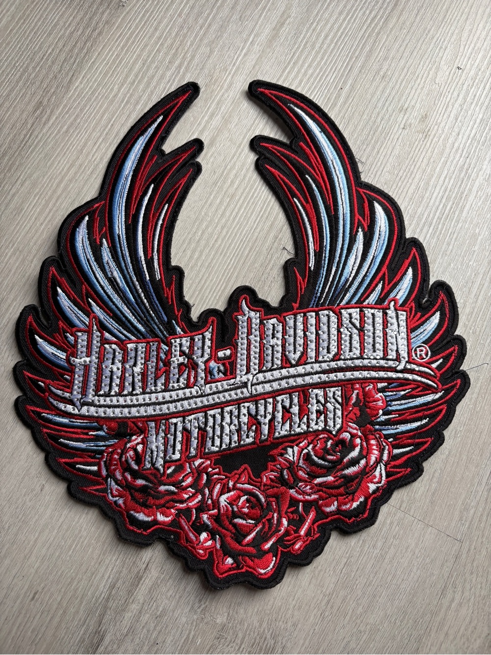 Harley-Davidson Red, White & Blue Winged Rose Embroidered Patch